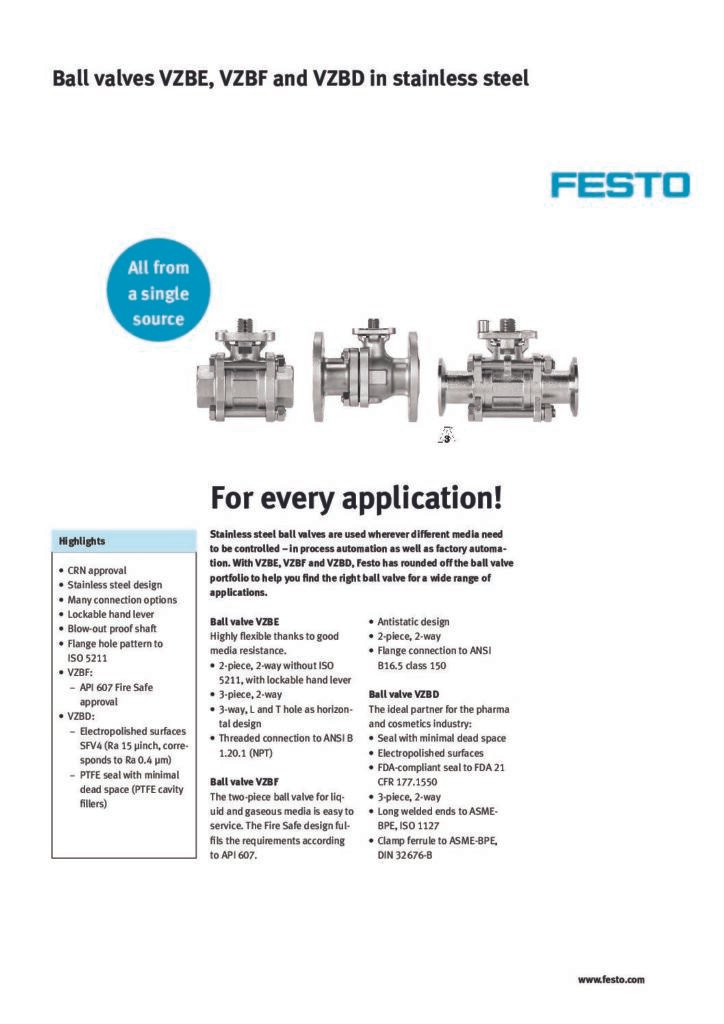 thumbnail of VZBE, VZBF and VZBD Ball valves in stainless steel
