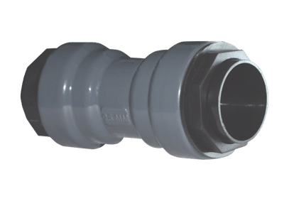Quickair AA Series push-fit fitting — aluminium pipe to engineering plastic body, DN20 to DN63