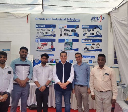 Ahuja Group stall at VKIA Election, 2026 — Compressed Air Piping Systems & Pneumatics Exhibition, Jaipur
