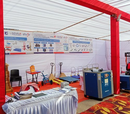 Ahuja Group stall at VKIA Election, 2024 — Compressed Air Piping Systems & Pneumatics Exhibition, Jaipur