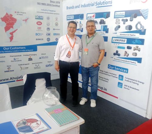 Ahuja Group stall at India Industrial Fair, 2025 — Compressed Air Piping Systems & Pneumatics Exhibition, Bhiwadi